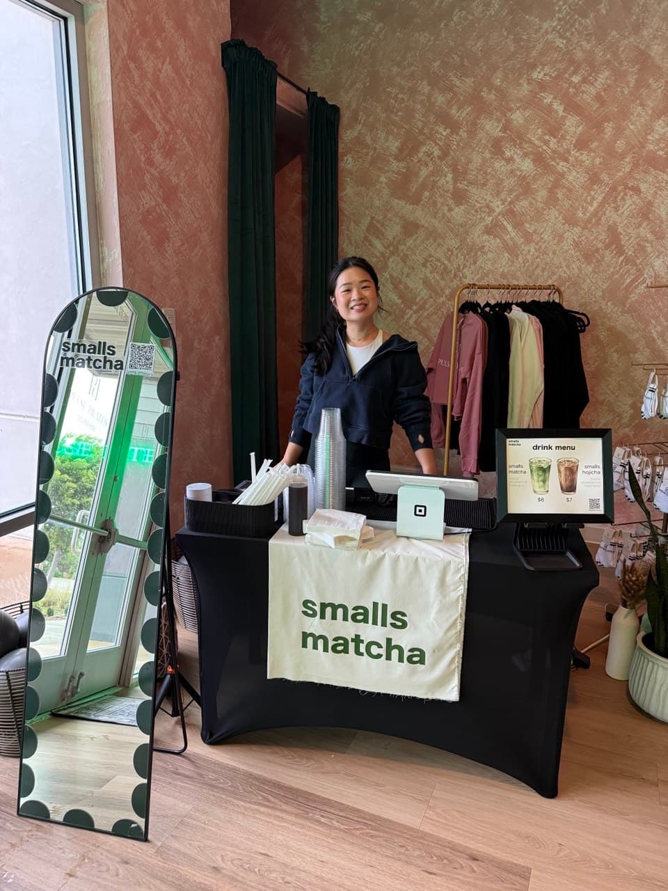 the founder at a smalls matcha popup